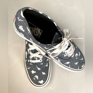 VANS Dinosaur Print Navy Color With White Dino Shapes. Womens 8 Mens 6.5